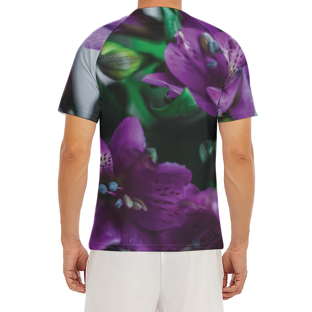 Purple Alstroemeria Print Men's Short Sleeve Rash Guard