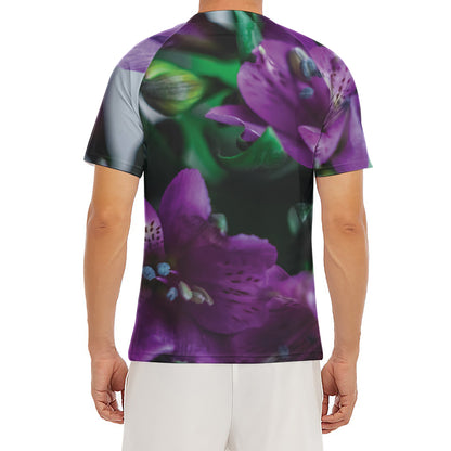 Purple Alstroemeria Print Men's Short Sleeve Rash Guard