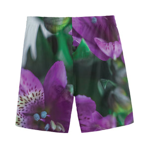 Purple Alstroemeria Print Men's Sports Shorts