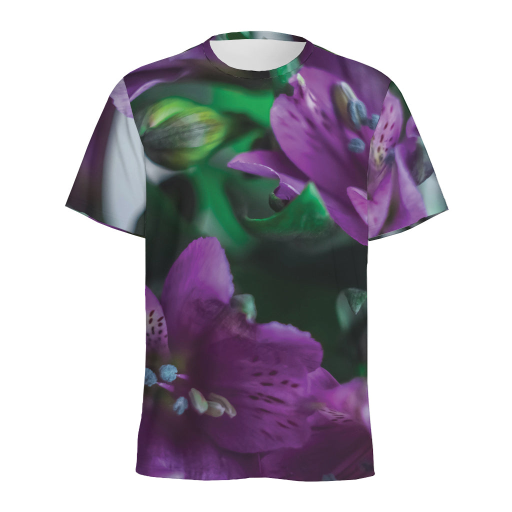 Purple Alstroemeria Print Men's Sports T-Shirt