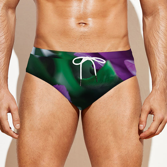 Purple Alstroemeria Print Men's Swim Briefs