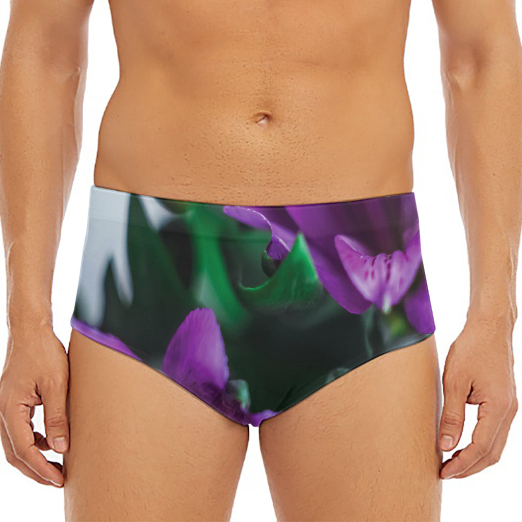 Purple Alstroemeria Print Men's Triangle Swim Briefs