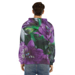 Purple Alstroemeria Print Men's Velvet Pullover Hoodie