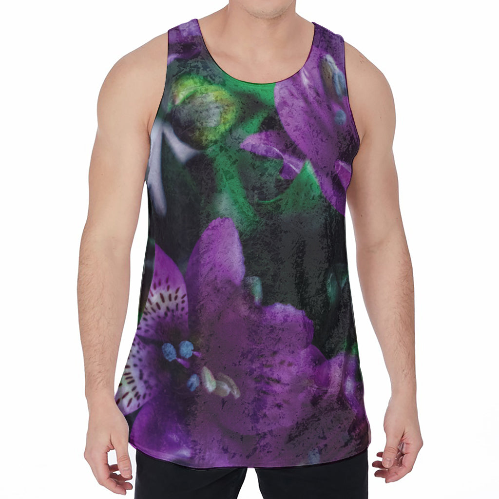 Purple Alstroemeria Print Men's Velvet Tank Top