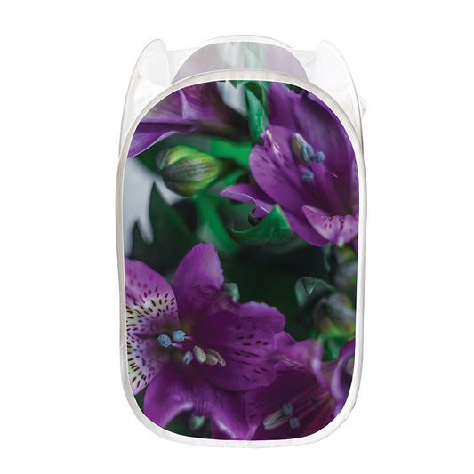 Purple Alstroemeria Print Mesh Laundry Hamper