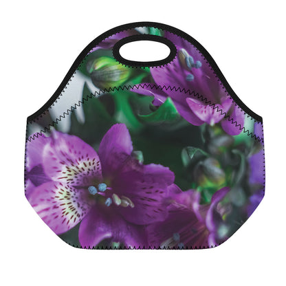 Purple Alstroemeria Print Neoprene Lunch Bag