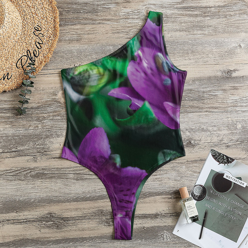 Purple Alstroemeria Print One Shoulder Bodysuit