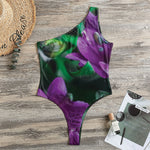 Purple Alstroemeria Print One Shoulder Bodysuit