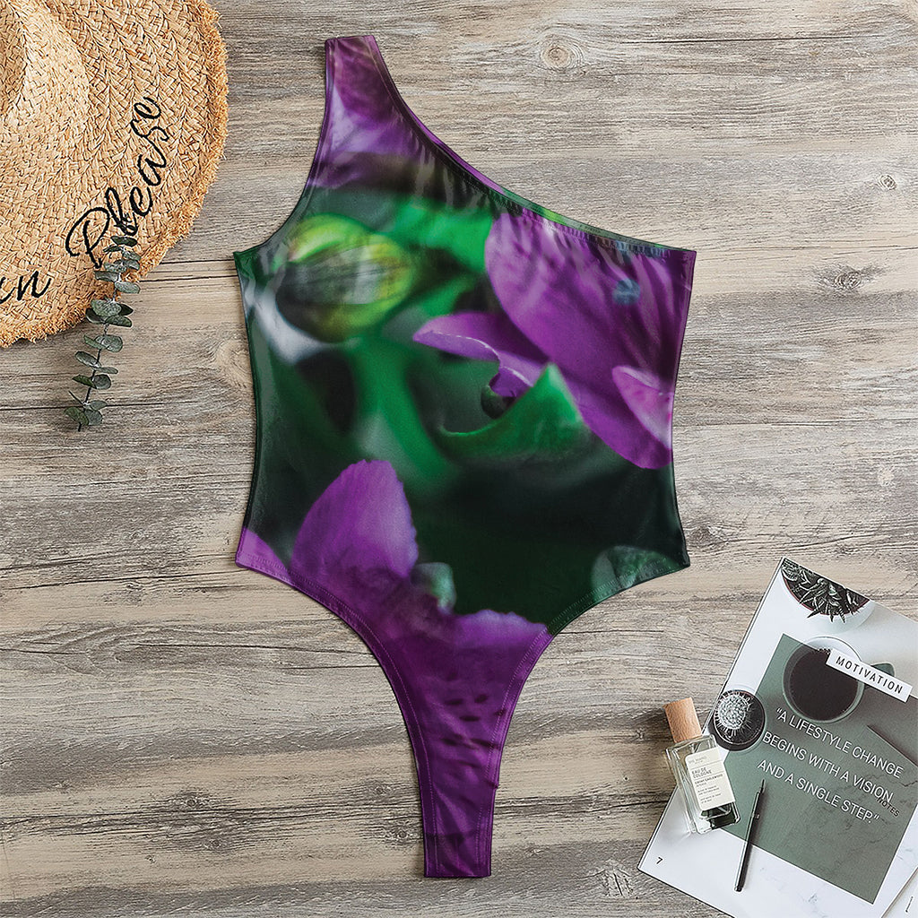 Purple Alstroemeria Print One Shoulder Bodysuit