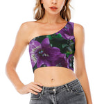 Purple Alstroemeria Print One Shoulder Crop Top