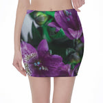 Purple Alstroemeria Print Pencil Mini Skirt