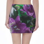 Purple Alstroemeria Print Pencil Mini Skirt