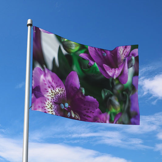 Purple Alstroemeria Print Polyester Flag