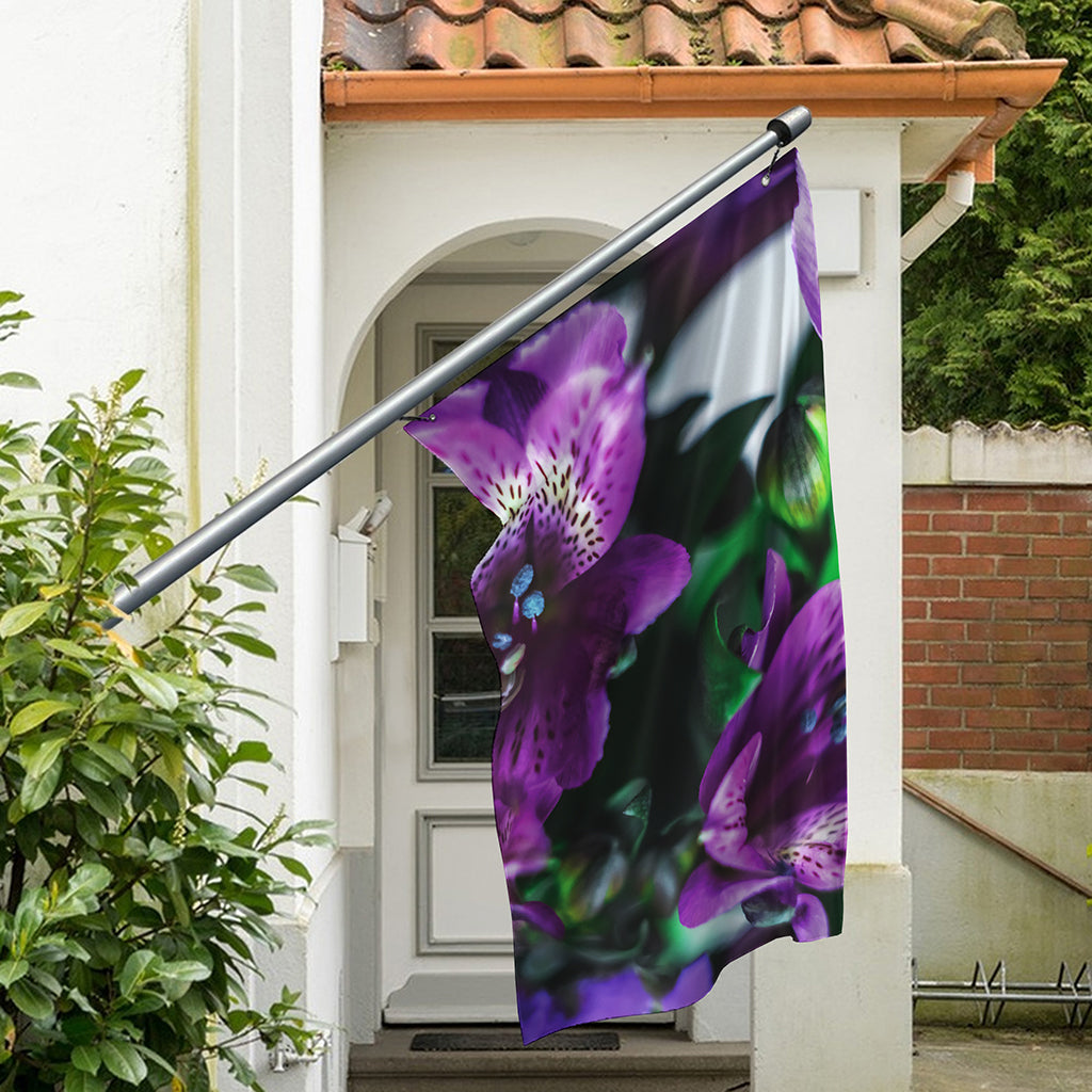 Purple Alstroemeria Print Polyester Flag