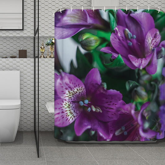Purple Alstroemeria Print Polyester Shower Curtain