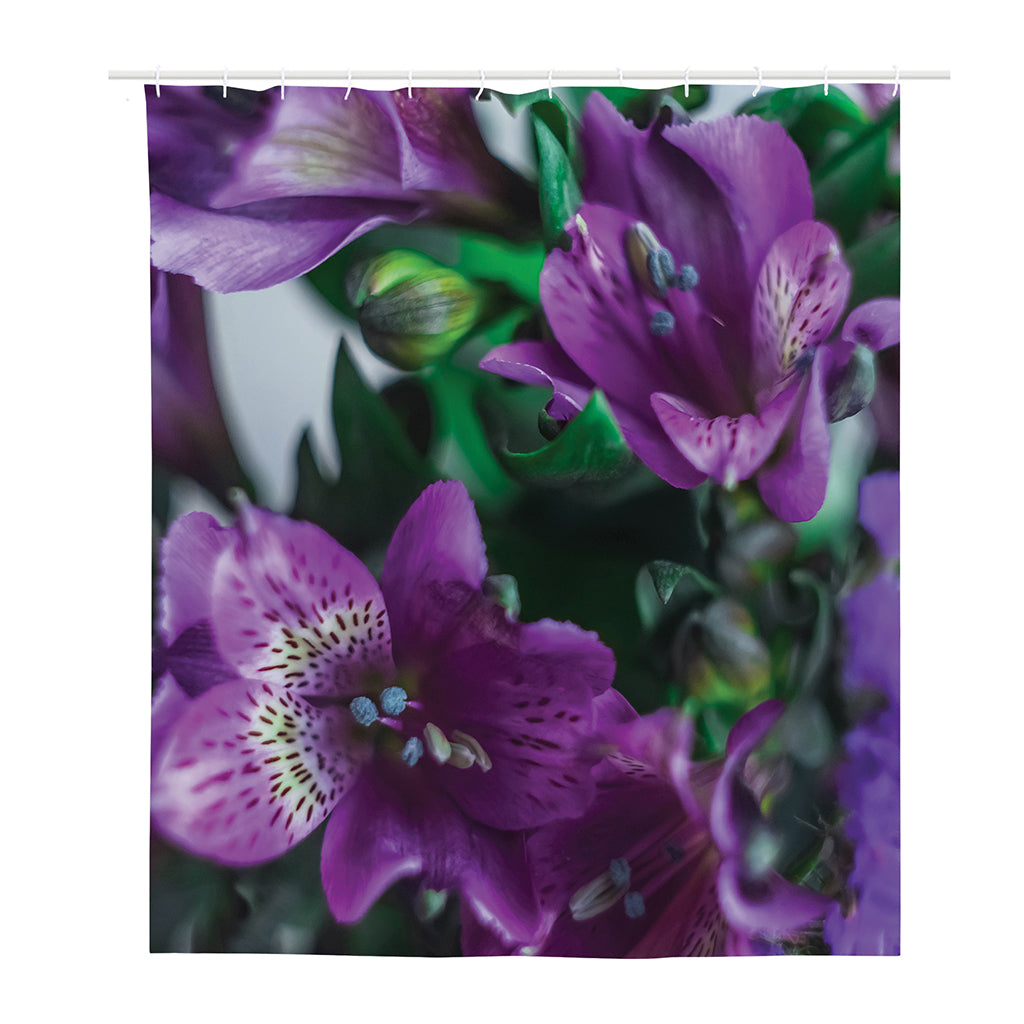 Purple Alstroemeria Print Polyester Shower Curtain