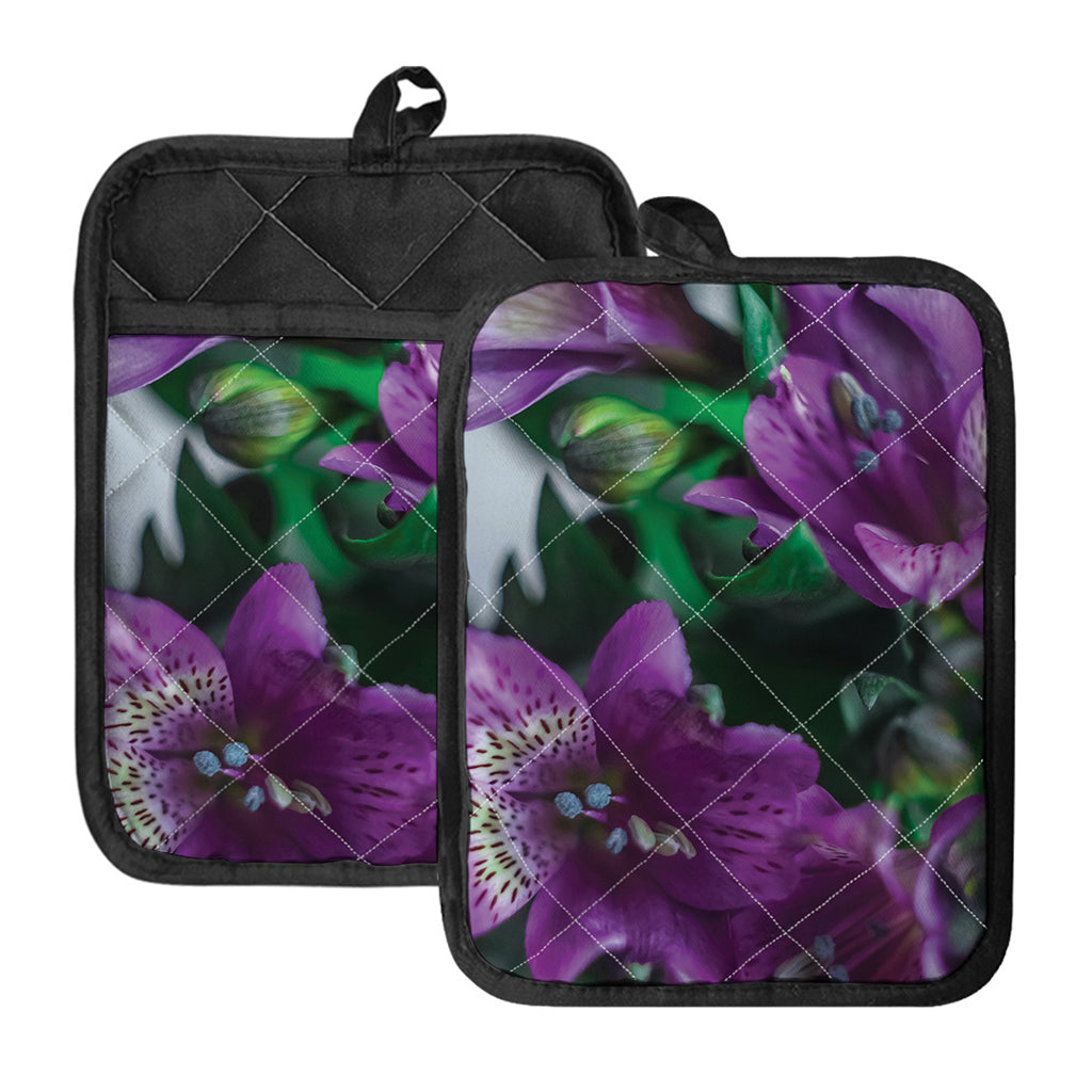 Purple Alstroemeria Print Pot Holders With Pocket