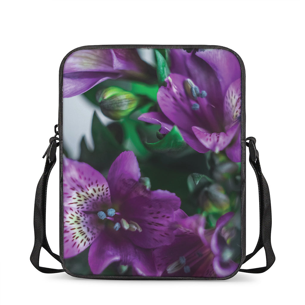 Purple Alstroemeria Print Rectangular Crossbody Bag