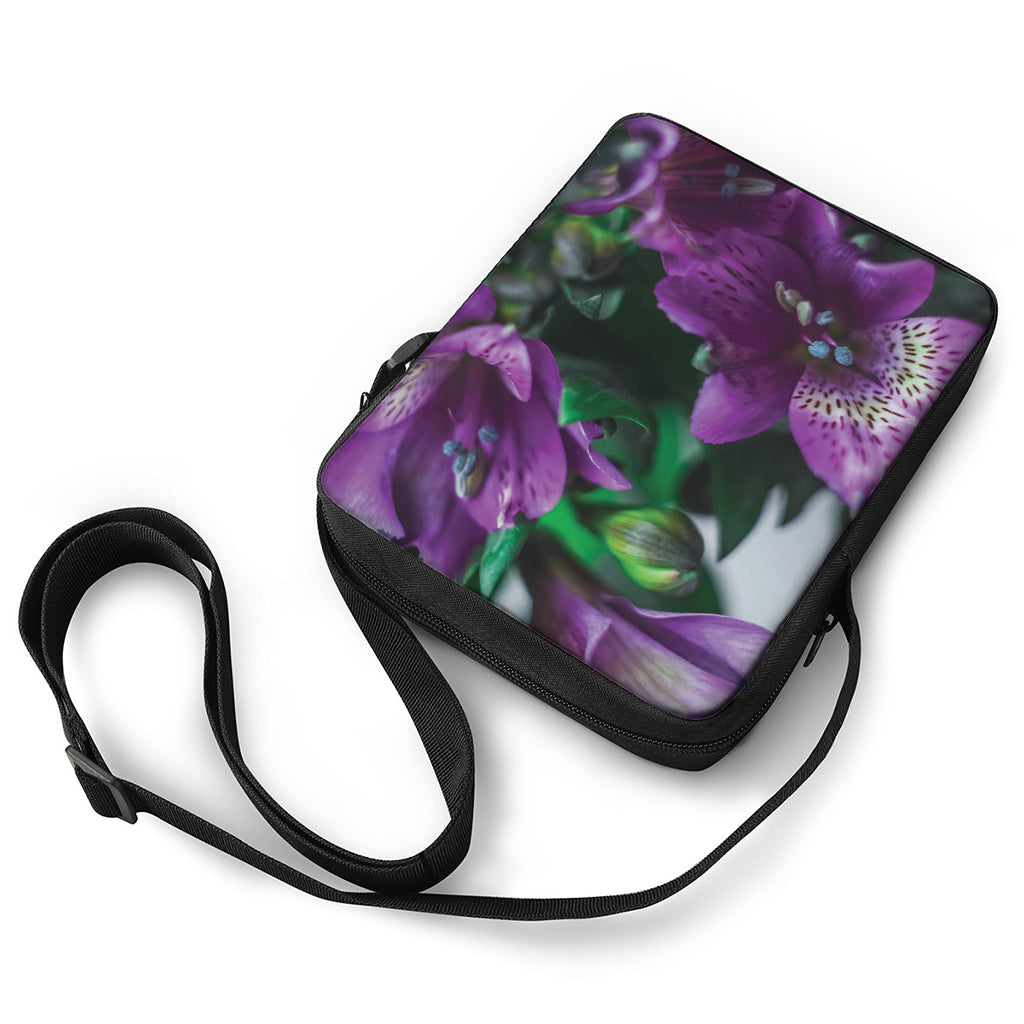 Purple Alstroemeria Print Rectangular Crossbody Bag