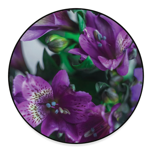 Purple Alstroemeria Print Round Floor Mat
