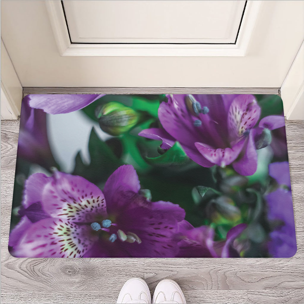 Purple Alstroemeria Print Rubber Doormat