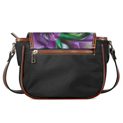 Purple Alstroemeria Print Saddle Bag