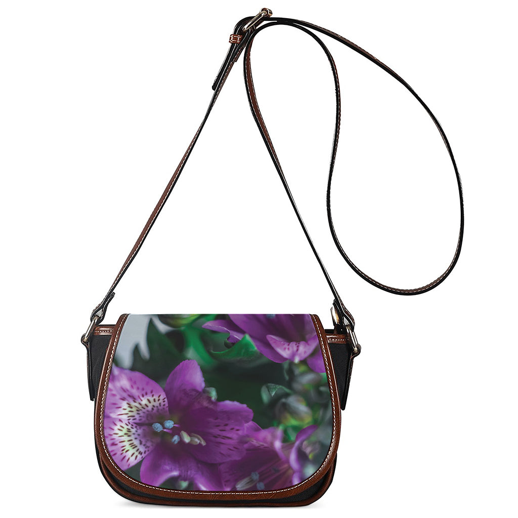 Purple Alstroemeria Print Saddle Bag