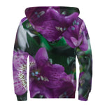 Purple Alstroemeria Print Sherpa Lined Zip Up Hoodie