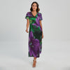 Purple Alstroemeria Print Short Sleeve Maxi Dress