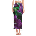 Purple Alstroemeria Print Side Slit Maxi Skirt