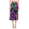 Purple Alstroemeria Print Side Slit Midi Skirt