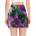 Purple Alstroemeria Print Side Slit Mini Skirt