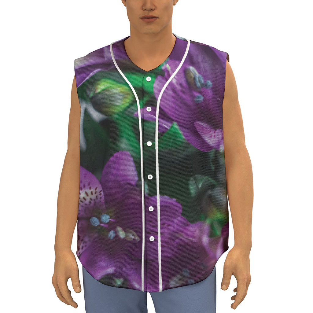 Purple Alstroemeria Print Sleeveless Baseball Jersey