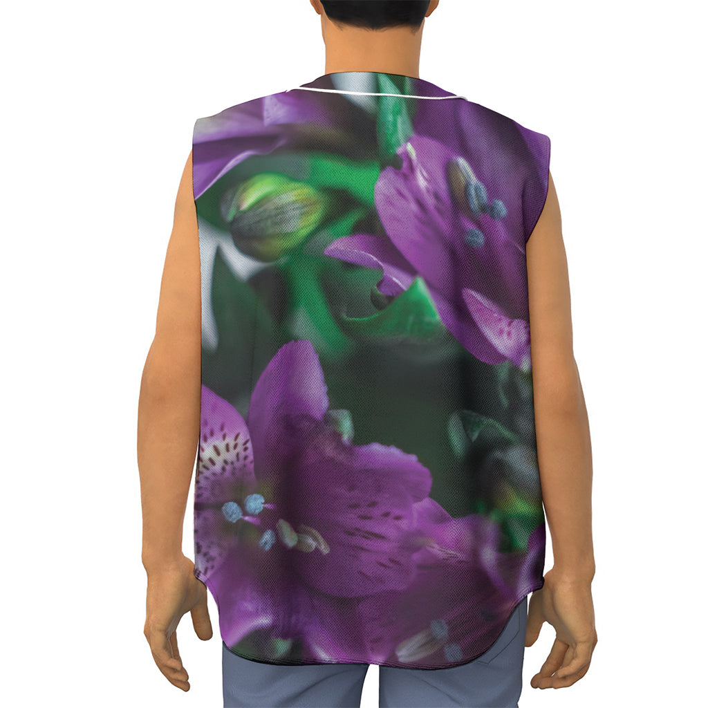 Purple Alstroemeria Print Sleeveless Baseball Jersey