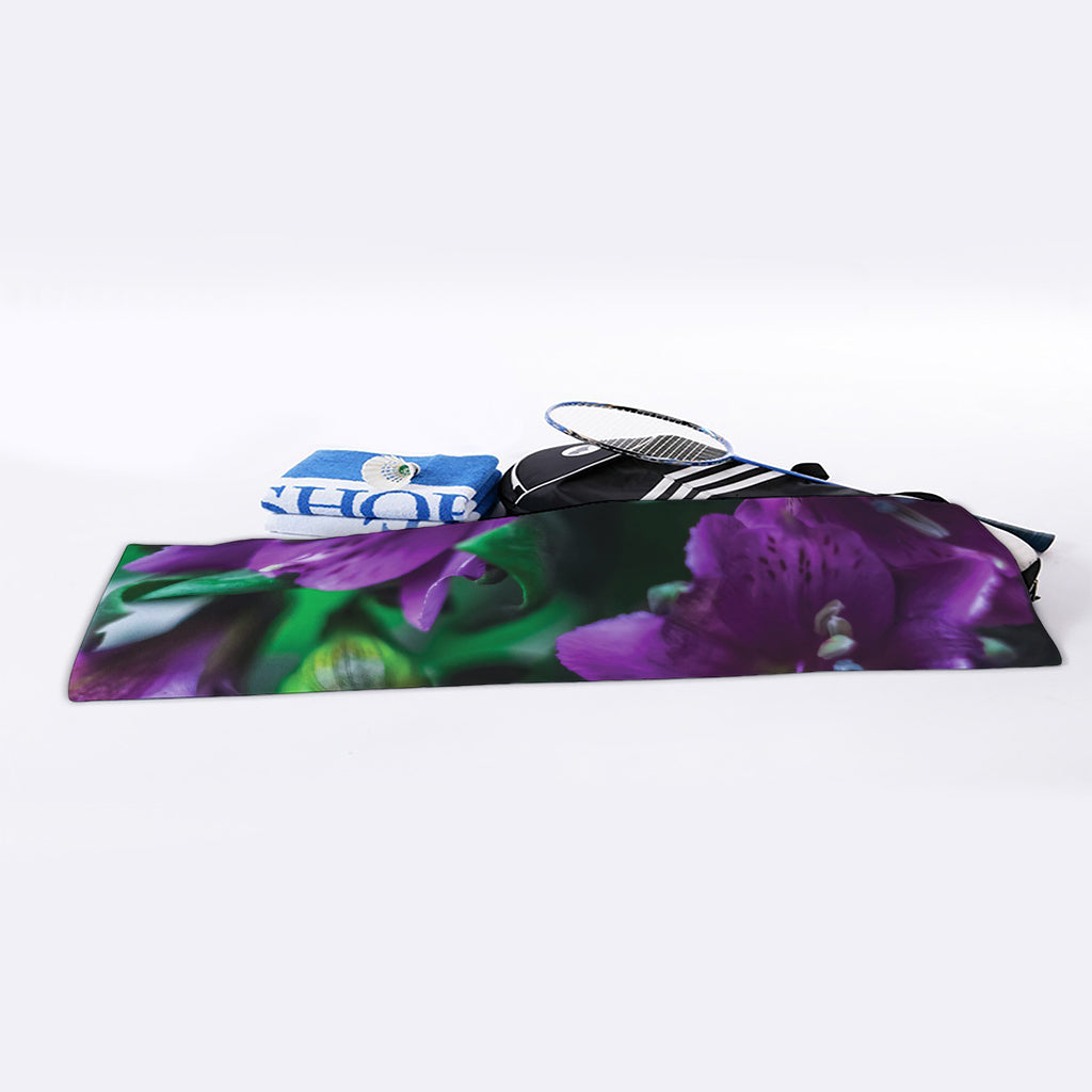 Purple Alstroemeria Print Sports Towel