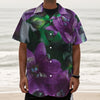 Purple Alstroemeria Print Textured Short Sleeve Shirt