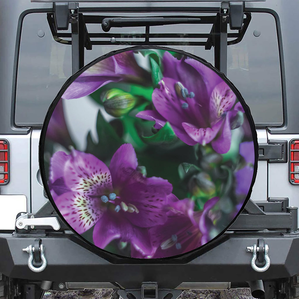 Purple Alstroemeria Print Tire Cover