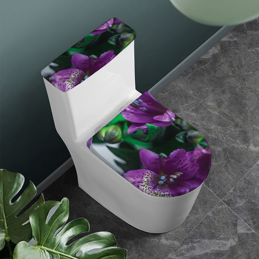 Purple Alstroemeria Print Toilet Lid And Tank Cover Set