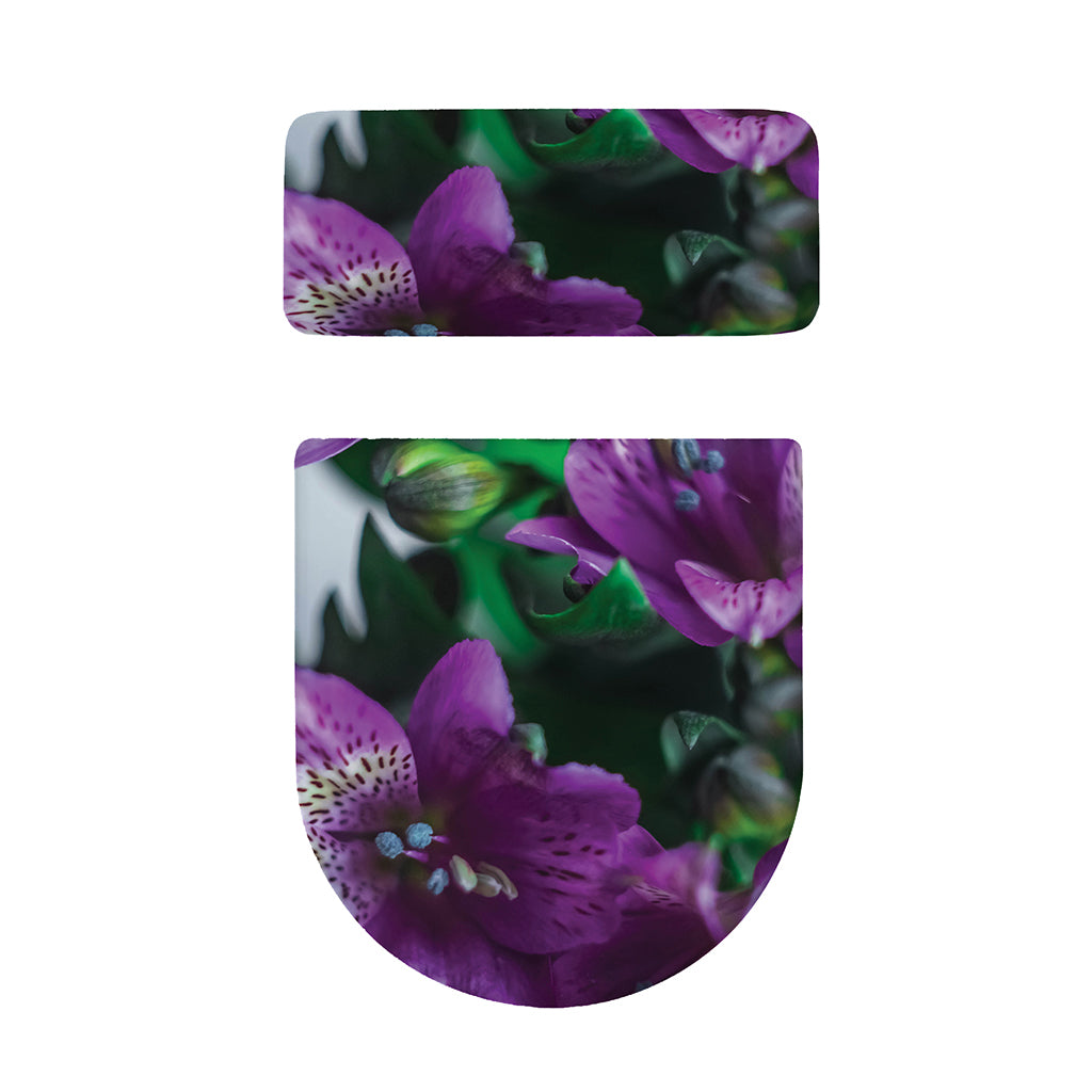 Purple Alstroemeria Print Toilet Lid And Tank Cover Set