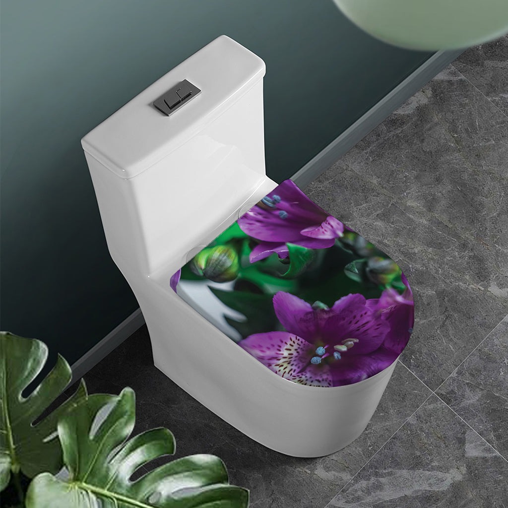 Purple Alstroemeria Print Toilet Lid Cover