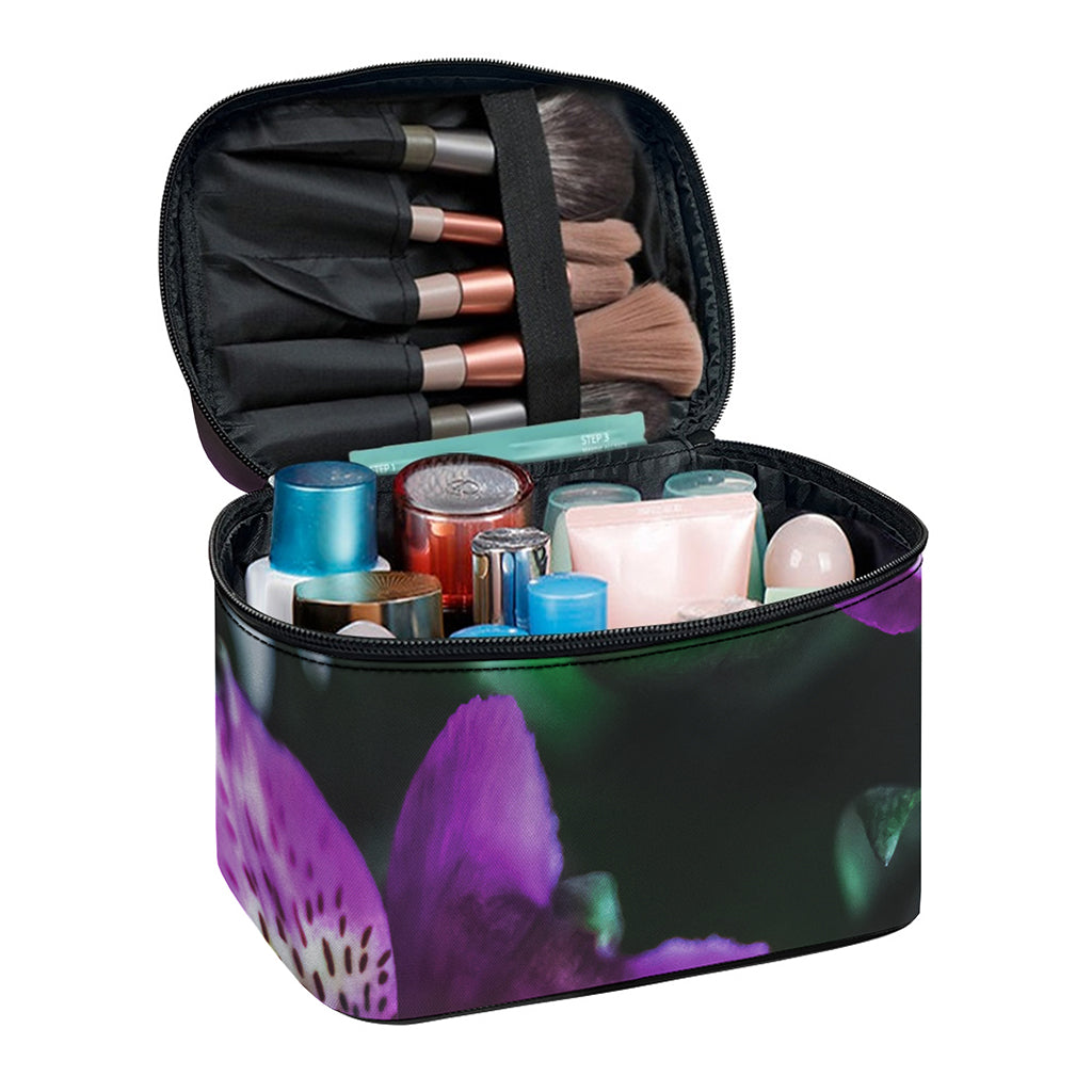 Purple Alstroemeria Print Travel Makeup Bag