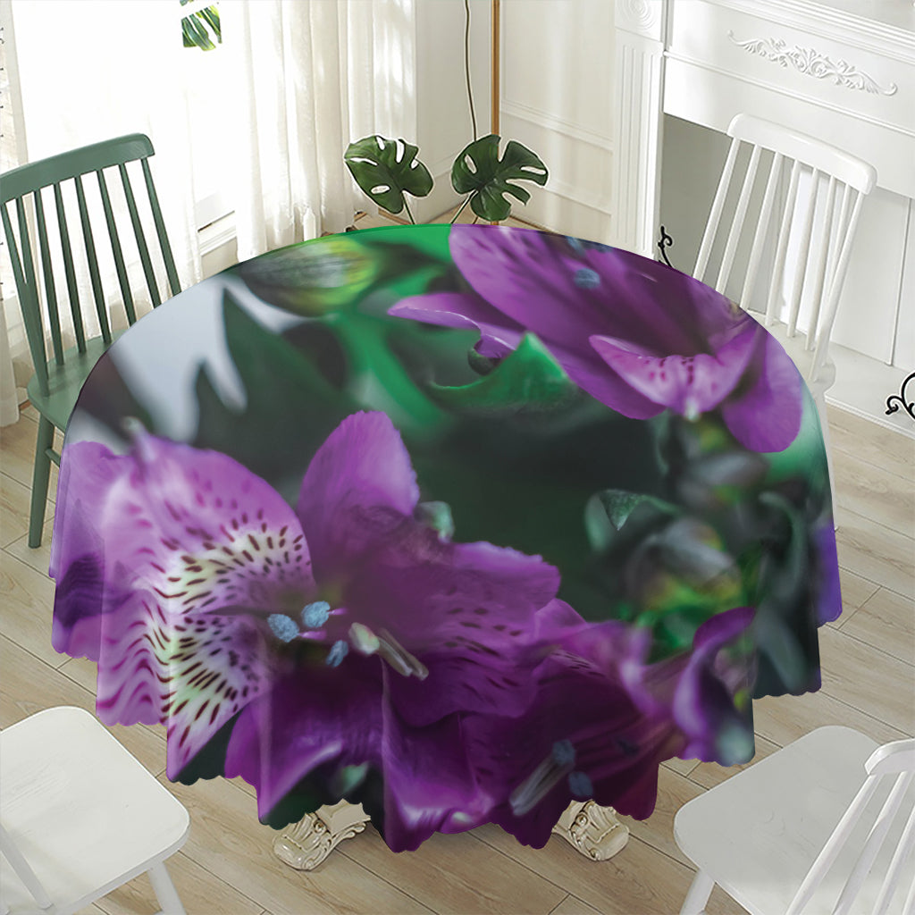 Purple Alstroemeria Print Waterproof Round Tablecloth