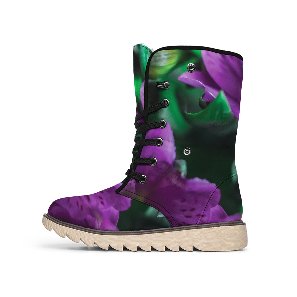 Purple Alstroemeria Print Winter Boots
