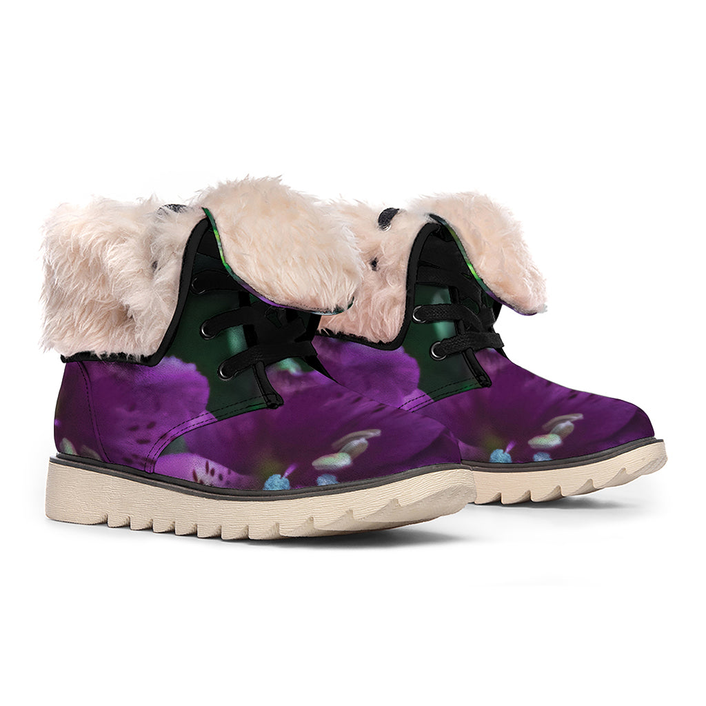 Purple Alstroemeria Print Winter Boots