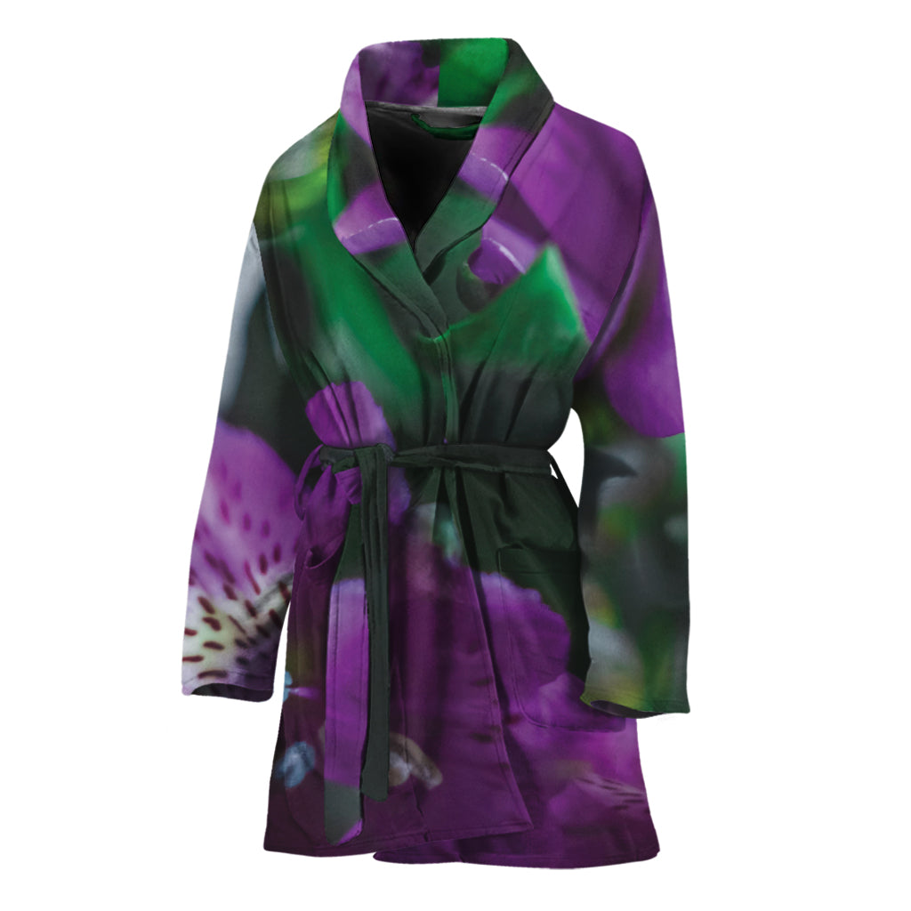 Purple Alstroemeria Print Women's Bathrobe