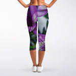 Purple Alstroemeria Print Women's Capri Leggings
