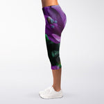 Purple Alstroemeria Print Women's Capri Leggings