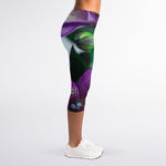 Purple Alstroemeria Print Women's Capri Leggings