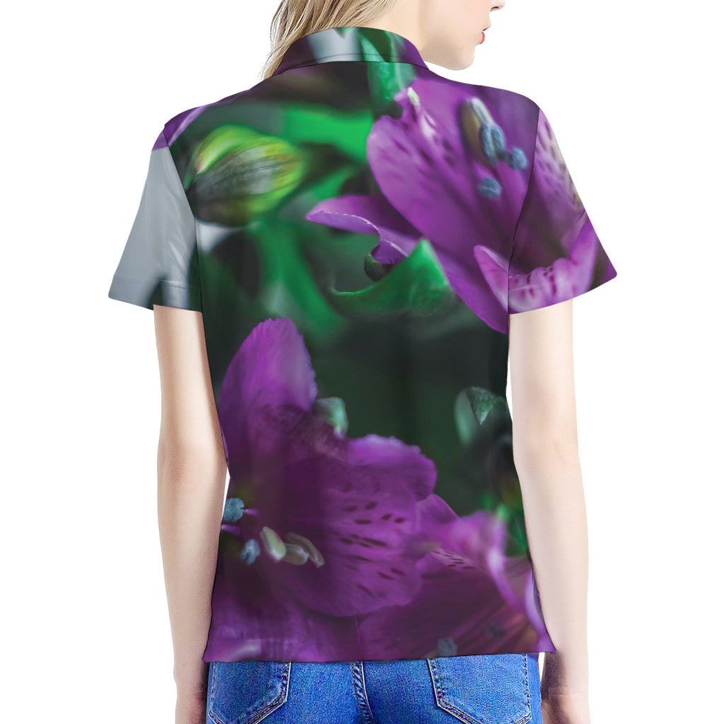 Purple Alstroemeria Print Women's Polo Shirt