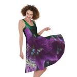 Purple Alstroemeria Print Women's Sleeveless Dress